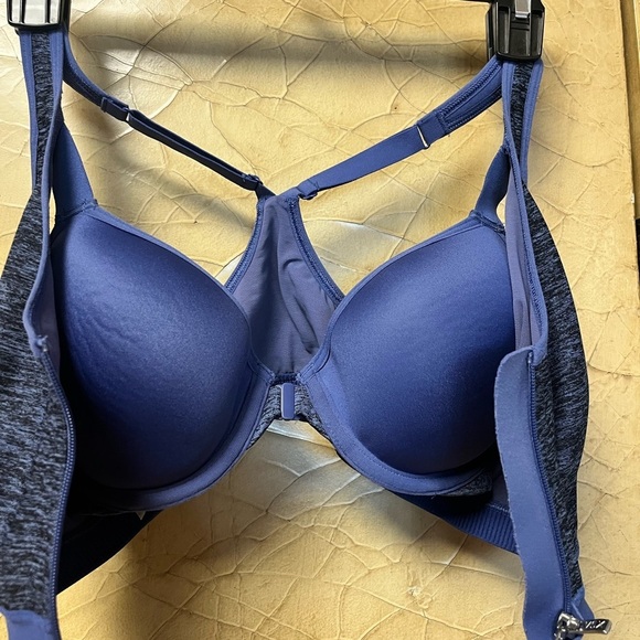 Victorias Secret VSX Sports Bra 36C Front Zip Closure Underwire Adjustable Blue - Picture 2 of 4